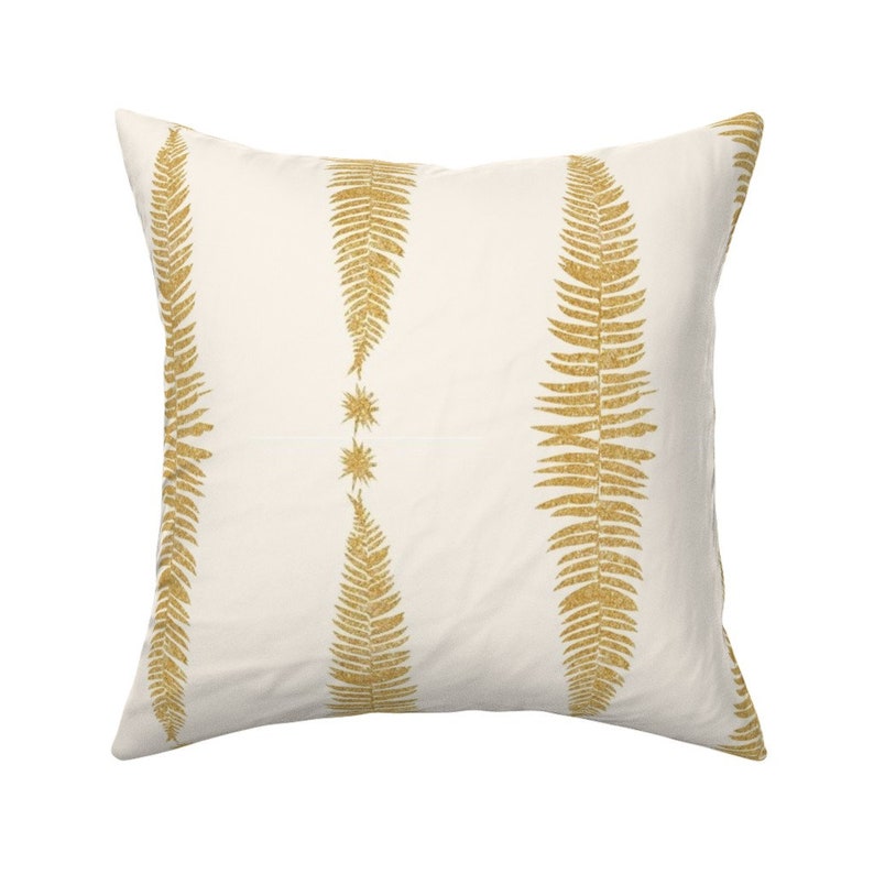 Botanical Glitter 18x18 Square Throw Pillow by Spoonflower Gold Ferns Throw Pillow Gold Fern Leaf On Cream Vertical Stripe by jenlats