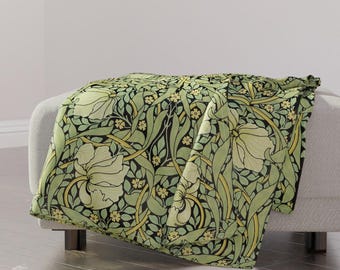 Victorian Floral Throw Blanket - Pimpernel by peacoquettedesigns - Vintage Style Morris Inspired Sage Throw Blanket with Spoonflower Fabric