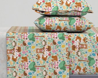 Woodland Picnic Sheets - Kids Garden Picnic by bamokreativ - Children Kids Summer Garden Cotton Sateen Sheet Set Bedding by Spoonflower