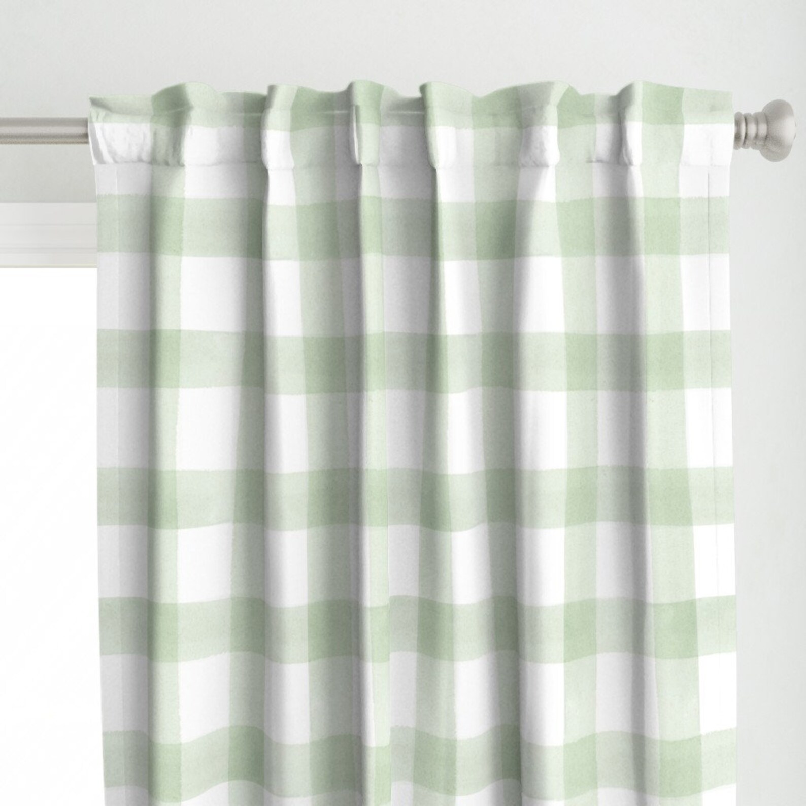 Sage Green Plaid Curtain Panel Green Watercolor Check by Etsy