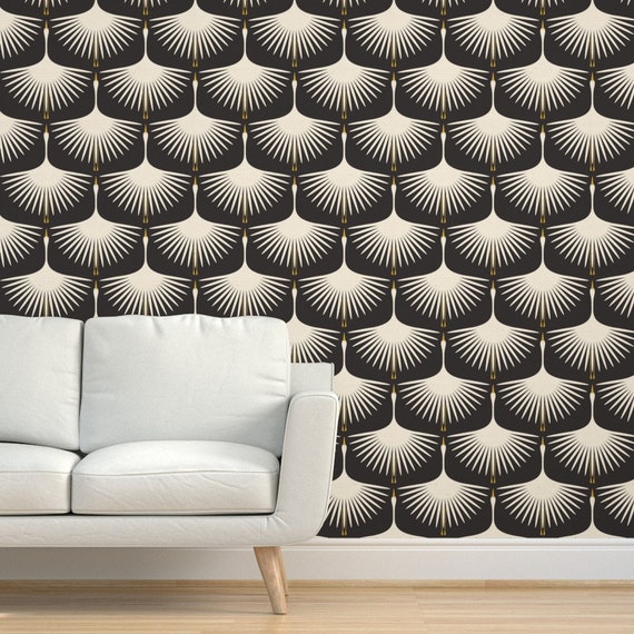 Midcentury Grasscloth Wallpaper Art Deco Swans Cream Black - Etsy UK Midcentury Grasscloth Wallpaper Art Deco Swans Cream Black - Etsy UK