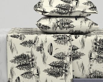 Alien Toile Sheets - Alien Abduction Toile De Jouy by somecallmebeth - Black Space Alien Ufos Cotton Sateen Sheet Set Bedding by Spoonflower