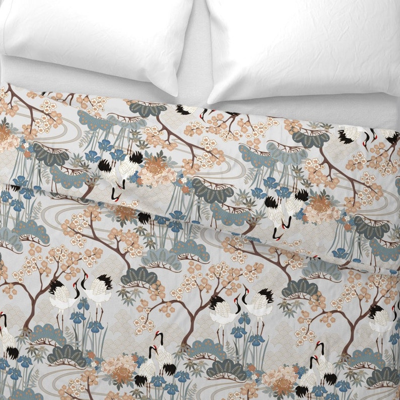 Asian Inspired Duvet Cover Japanese Garden Grey by Etsy