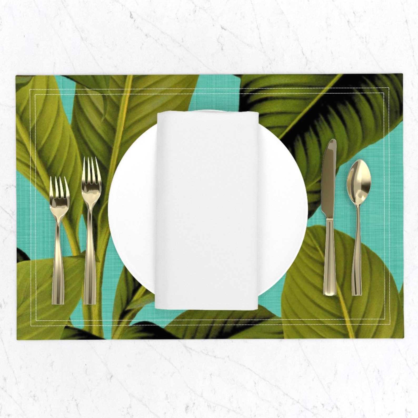 Banana Leaf Placemats set of 2 Palm Tropical Aqua Blue by Etsy