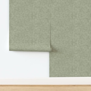 Neutraal saliegroen vliesbehang nep textuur look effen groen - saliegroen van erin__kendal Dubbele rol behang van Spoonflower