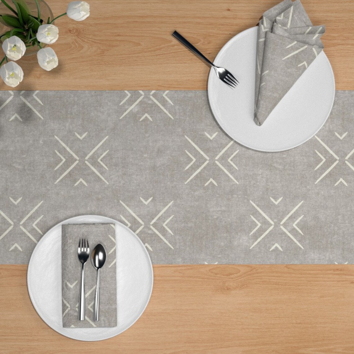 Earth Tone Table Runner Mudcloth Tile by Littlearrowdecor Etsy