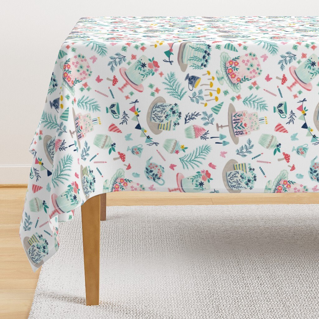 Tea Party Tablecloth Garden Party by yuanxu Garden Party Summer Botanical Birthday Celebration Cotton Sateen Tablecloth by