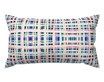 Plaid Geometric Accent Pillow - Out Of Line Large by rocketandindigo - Line Tartan Square Geo Rectangle Lumbar Throw Pillow by Spoonflower