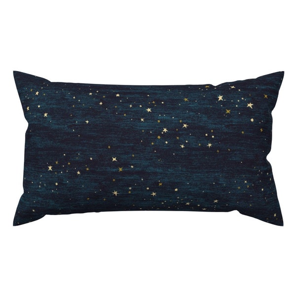 Nighttime Stars Accent Pillow - Night Sky Stars Midnight Blue by at_the_cottage - Stars Sky Rectangle Lumbar Throw Pillow by Spoonflower