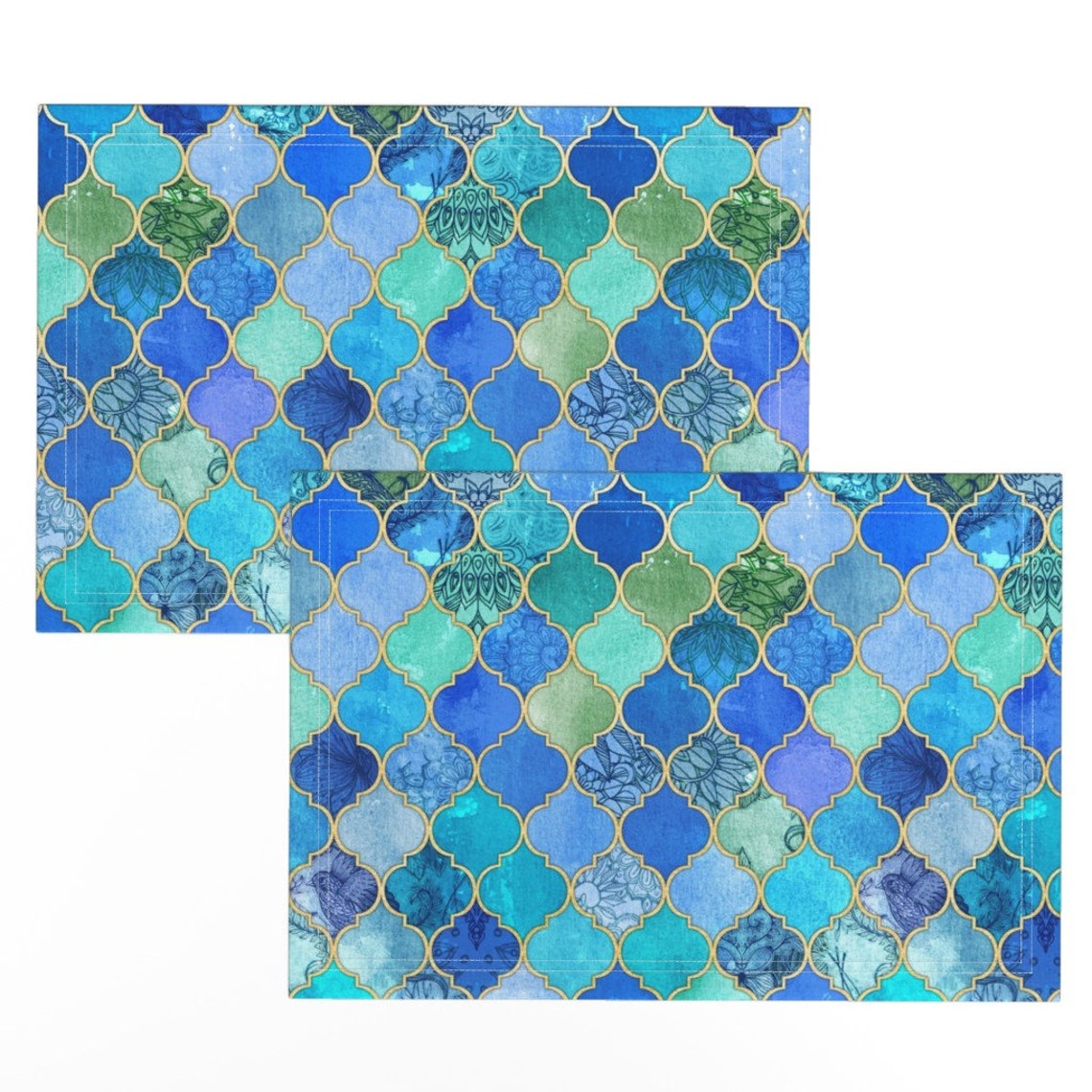 Quatrefoil Placemats set of 2 Cobalt Blue and Aqua Etsy