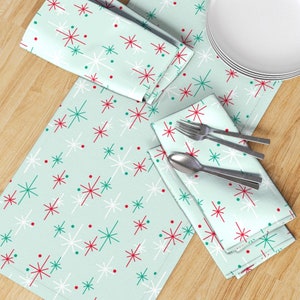 Mid Century Table Runner Nifty Stars by thecalvarium Retro Mid Century Modern Christmas Star Cotton Sateen Table Runner by Spoonflower image 3