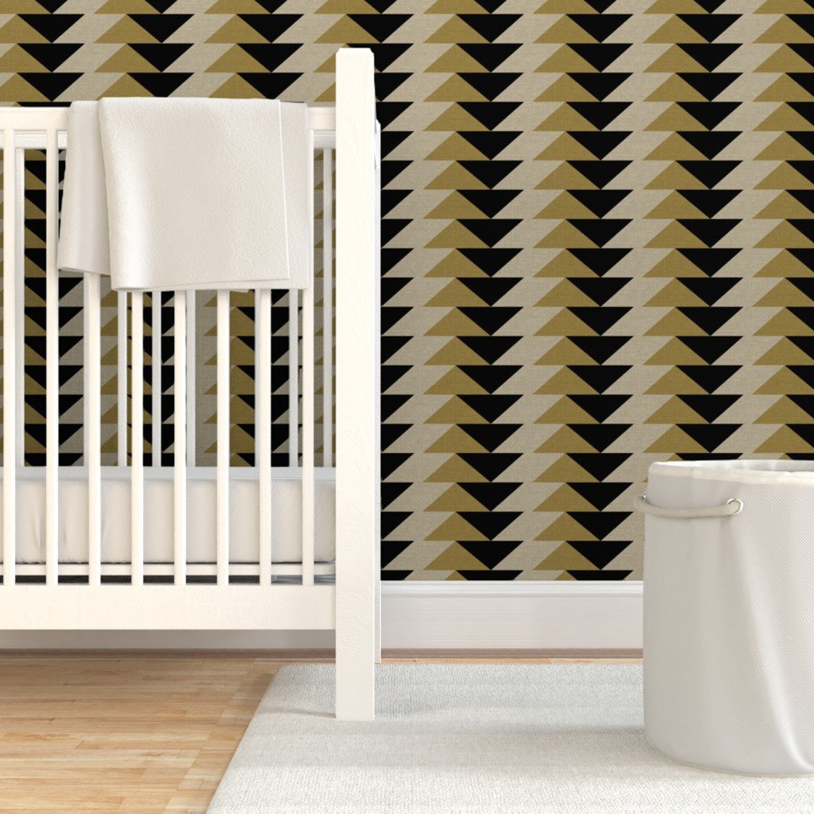 Geometric Neutral Wallpaper Ivory Gold Triangles by Kimsa Etsy