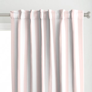 Striped Curtain Panel - Blush Stripes by vivsfabulousmess - Nursery Baby Pink White Classic Hearts Love Custom Curtain Panel by Spoonflower