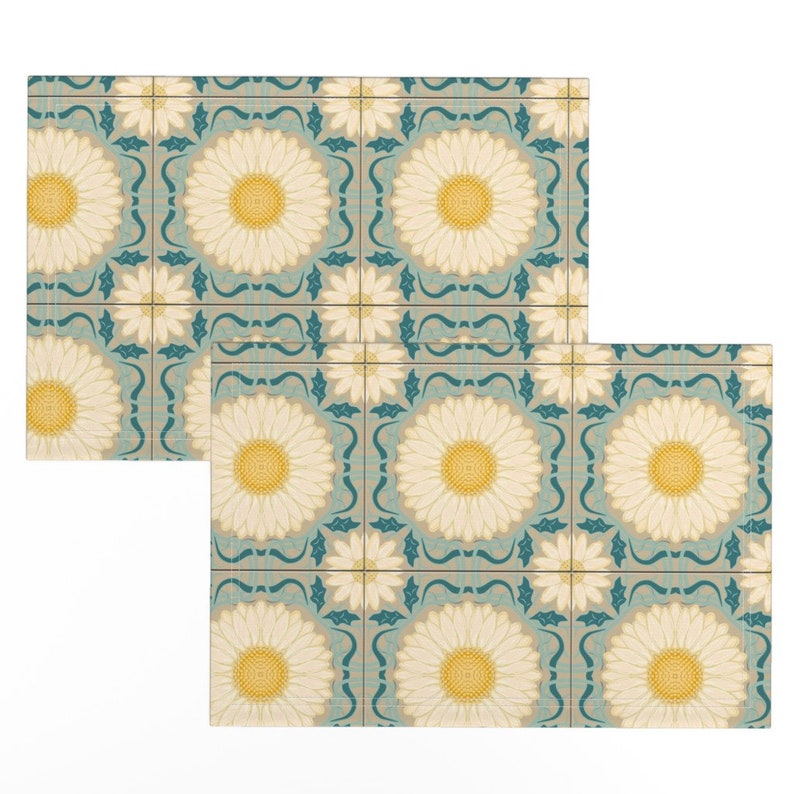Floral Placemats set of 2 Spanish Floral Tile by Etsy