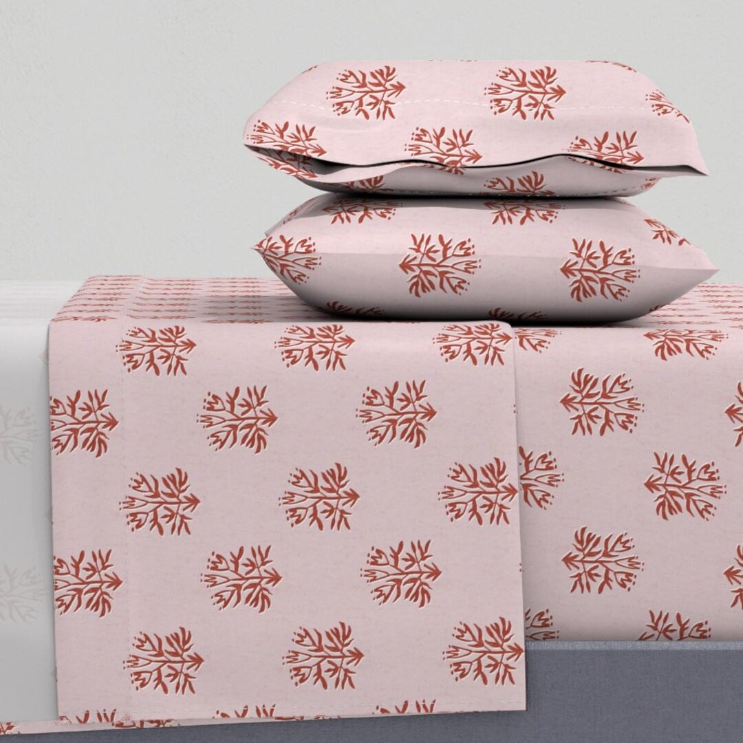Block Print Floral Sheets - Folk Floral by Apostrofodesign - Red Pink ...