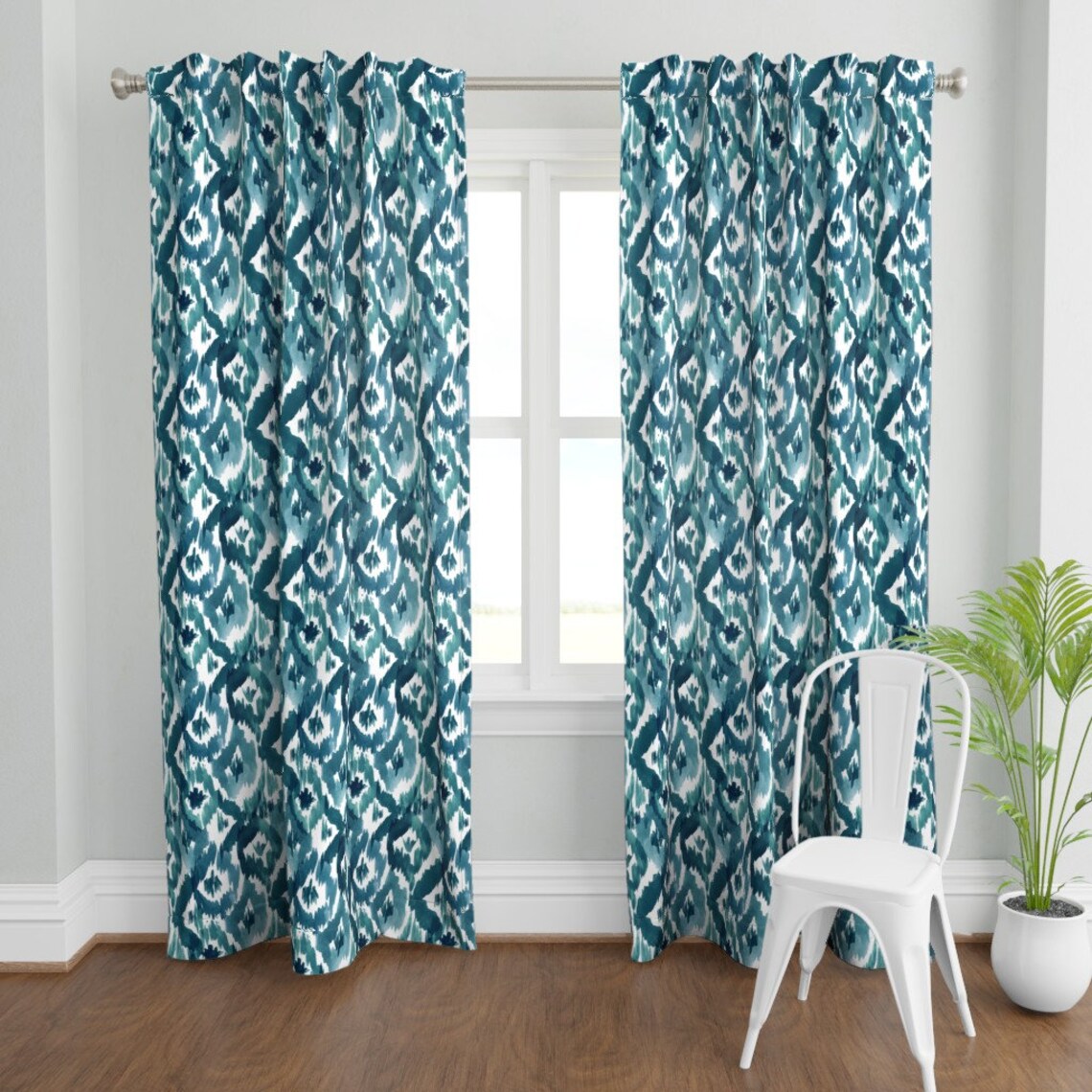 Ikat Curtain Panel Ikat Diamonds Teal Blue Green by Etsy