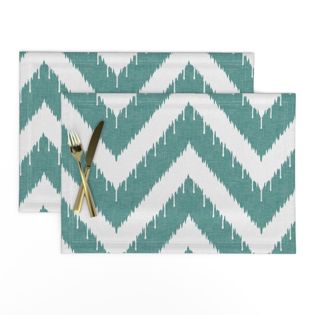 Teal Placemats Set de 2 Teal Beaded Chevron Ikat de Etsy