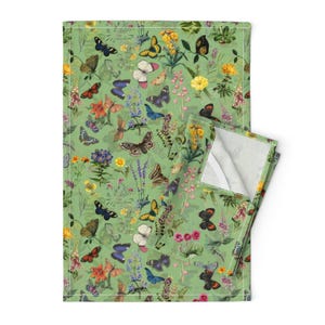 Victorian Spring Tea Towels (Set of 2) - Nostalgic Butterflies by utart - Flower Garden Antique Linen Cotton Tea Towels by Spoonflower