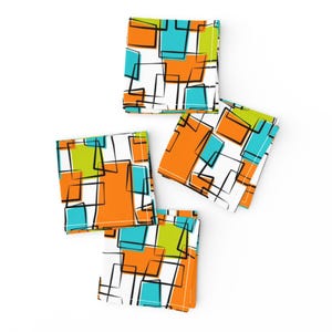 Orange Cocktail Napkins (Set of 4) - Mobox by tonyanewton -  Retro Mid Century Modern Vintage Abstract Box 60s Cloth Napkins by Spoonflower
