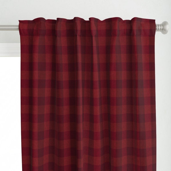 Rustic Red Plaid Curtain Panel - Plaid Dark Red by cloudycapevintage - Cozy Autumn Old Fashioned Classic Custom Curtain Panel by Spoonflower