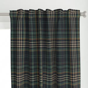 Dark Green Check Curtain Panel - Modern Tartan Plaid by tessab_studio - Rustic Cabin Autumn Plaid Custom Curtain Panel by Spoonflower