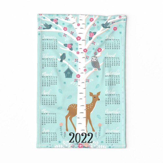 Tea Towel Calendar 2022 2022 Calendar Tea Towel Woodland Mint By Bamokreativ Deer | Etsy Singapore