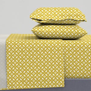 Mid Century Sheets - Starburst Midcentury Geometric by heatherdutton - Geo Star Geometric  Cotton Sateen Sheet Set Bedding by Spoonflower