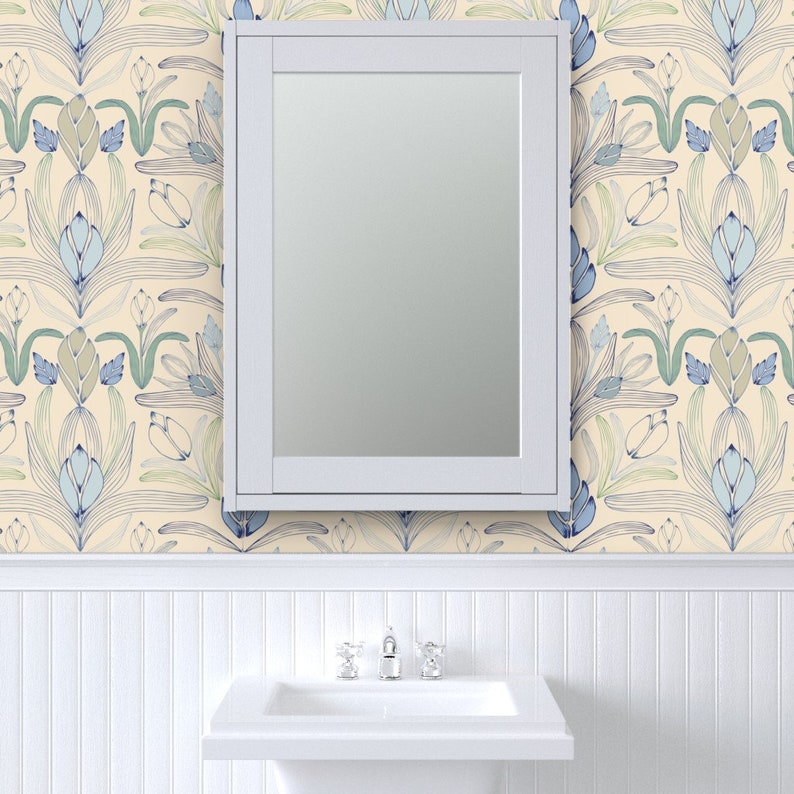 Delicate Art Nouveau Wallpaper Nouveau Floral Cream by Etsy