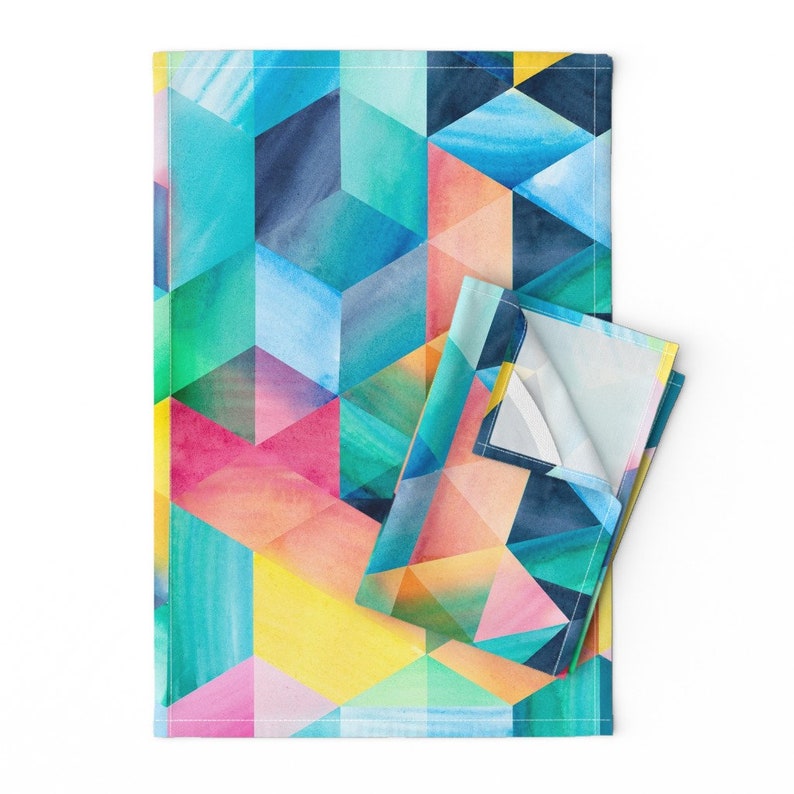Watercolor Rainbow Tea Towels set of 2 Reflection and Etsy