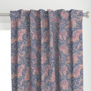 Modern Jungle Curtain Panel - Jungle Cat Slate by scarlet_soleil - Animal Print Classic Blue Custom Curtain Panel by Spoonflower