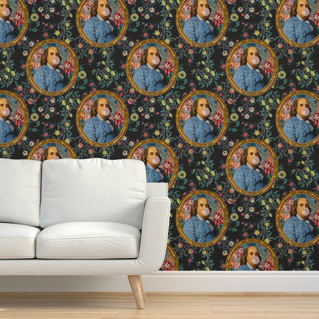 Ben Franklin Textured Grasscloth Wallpaper - Bubble Gum Frankie Charcoal by rebelmod - Bubblegum Novelty Natural Sisal Wallpaper Spoonflower