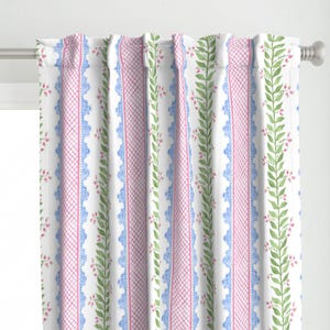 Colorful Preppy Curtain Panel - Celia Cornflower Blue by danika_herrick - Floral Stripe Botanical Custom Curtain Panel by Spoonflower
