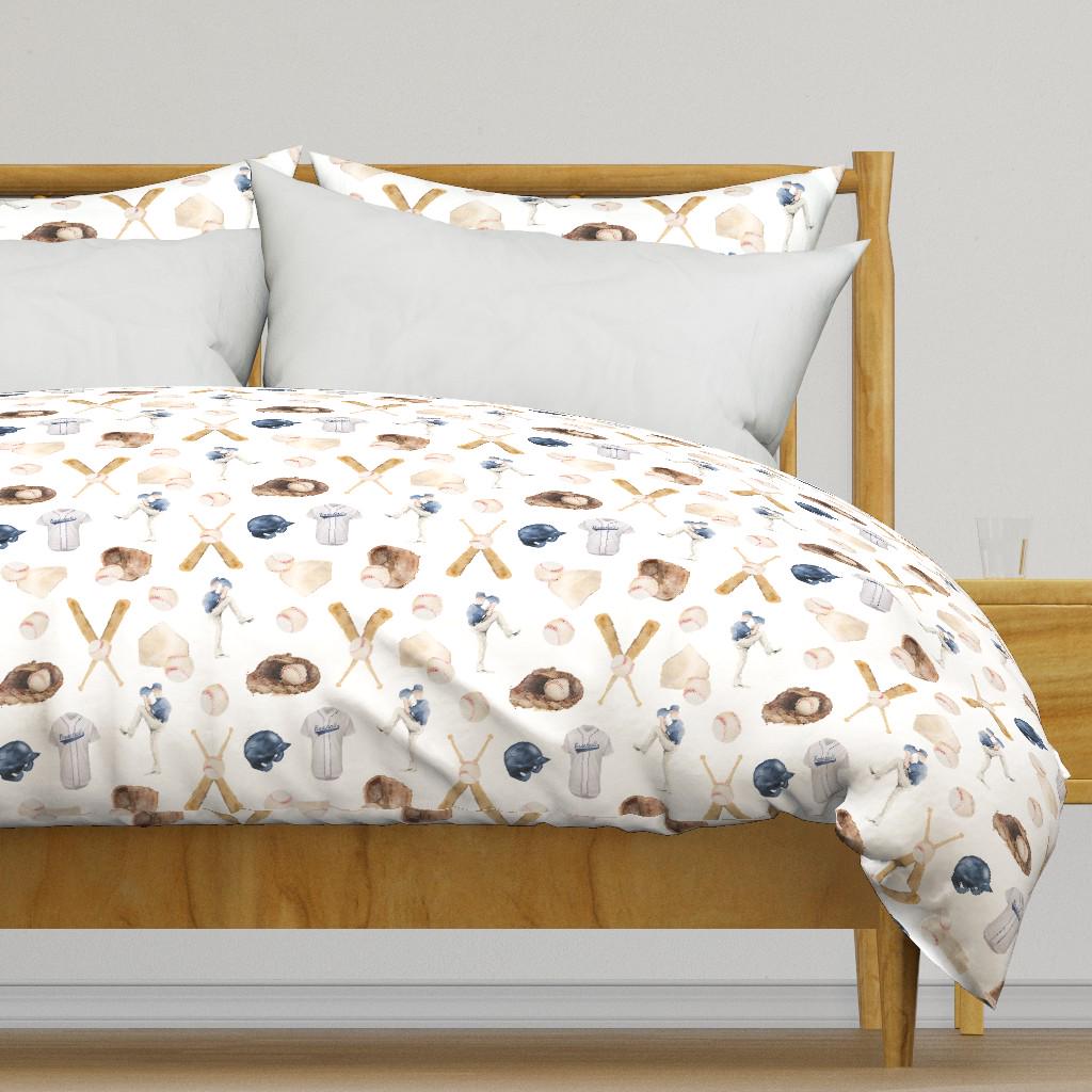 Parure De Lit Enfant Pottery Barn – 2 Taies D'oreiller Standard + 1 Drap Plat, Motif Baseball, Bio