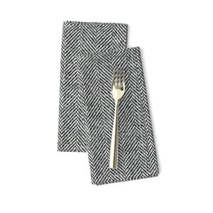 Black Dinner Napkins Set of 2 - White Faux Tweed Herringbone Chevron Cottagecore Country Cloth Napkins - Herringbone  by willowlanetextiles