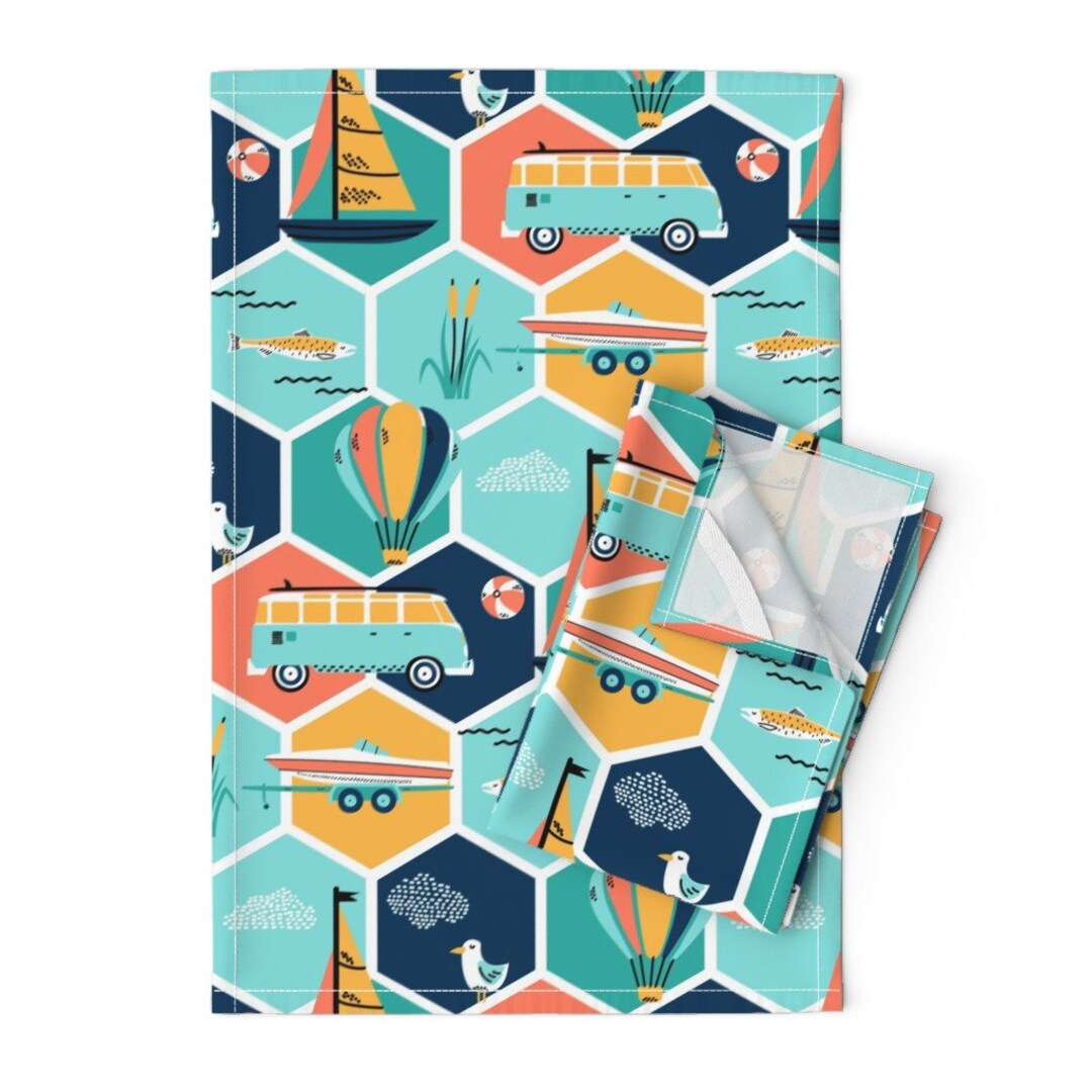 Colorful Camping Tea Towels set of 2 Day at the Lake by Etsy