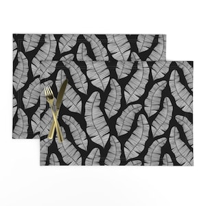 Banana Leaf Placemats (Set of 2) - Banana Tropics by capricorn-ds - Minimal Black Tropical Coastal Nautical Cloth Placemats by Spoonflower