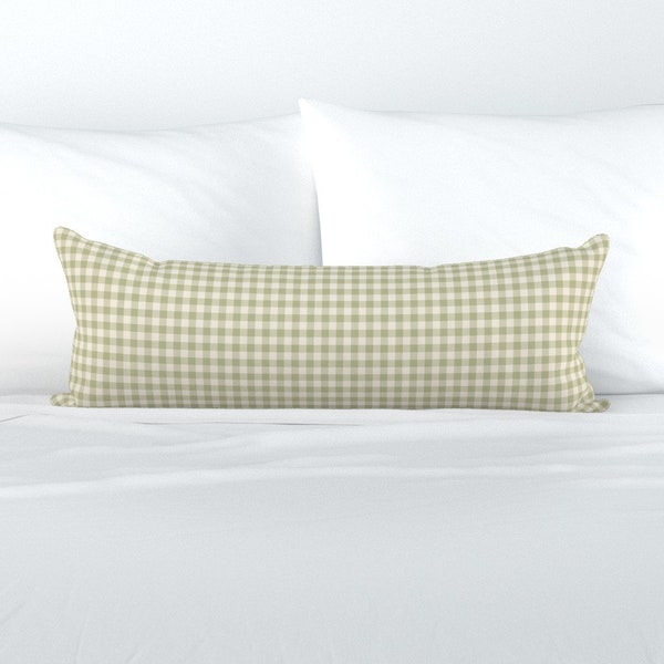 Gingham XL Lumbar Pillow - Green Gingham  by karwilbedesigns -  1950s Checkered Checks Extra Large Rectangle Lumbar Pillow by Spoonflower