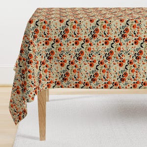 Mid Century Floral Tablecloth - Everywhere Poppies by madmadden - Retro Orange Atomic Botanical  Cotton Sateen Tablecloth by Spoonflower