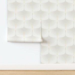 Mid Century Cranes Non-Pasted Wallpaper Cream On Ivory Minimal Subtle Large Scale - Art Deco Swans by katerhees Wallpaper by Spoonflower