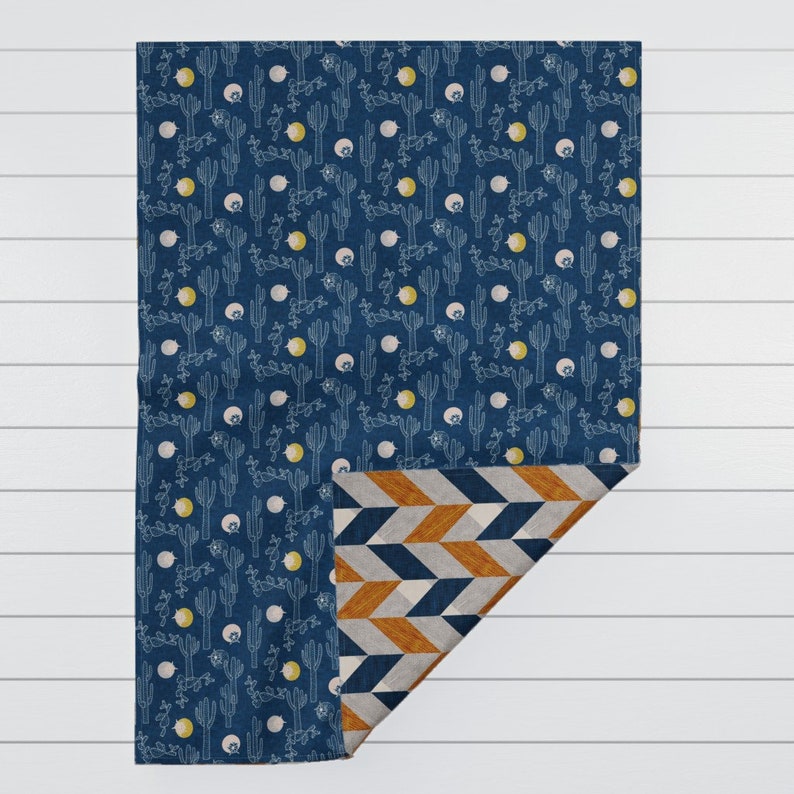 Parquetry and Indigo Cactus by nouveau/_bohemian Cozy Throw Blanket Southwestern Bohemian Blanket Home Decor with Spoonflower Fabric