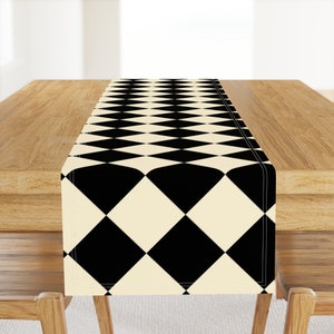 Harlequin Table Runner - Wonderland Chessboard Check  by peacoquettedesigns - Checkered Cream Cotton Sateen Table Runner by Spoonflower