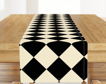 Harlequin Table Runner - Wonderland Chessboard Check  by peacoquettedesigns - Checkered Cream Cotton Sateen Table Runner by Spoonflower