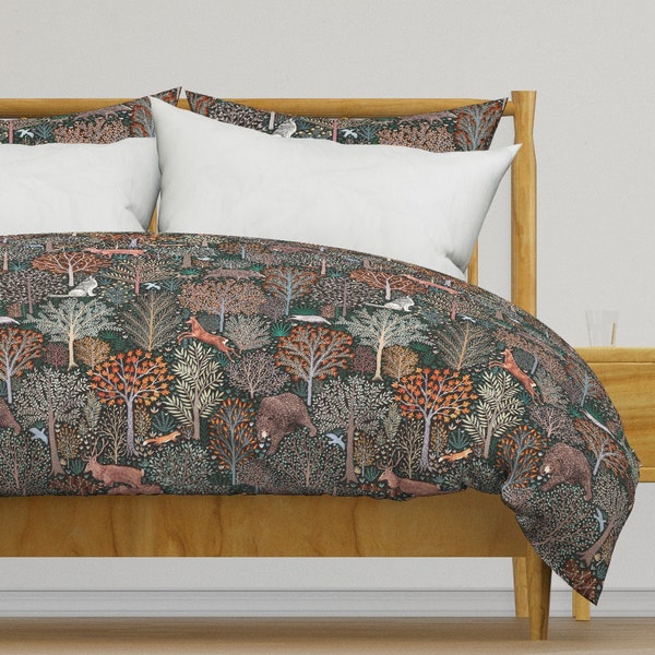 Woodland Bedding - Rustic Fall Forest by rebecca_reck_art - Rustic Autumn Animals Cotton Sateen Duvet Cover OR Pillow Shams by Spoonflower