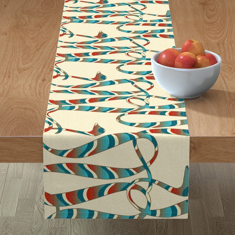 Vintage Style Red Blue Cream Art Deco Sand Cotton Sateen Table Runner by Spoonflower Art Deco Snake by chicca/_besso Ribbon Table Runner