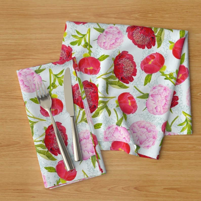 Spring Garden Spring Botanical Cloth Napkins by Spoonflower Floral Dinner Napkins Set of 2 - Peony Basic by blairfully/_made