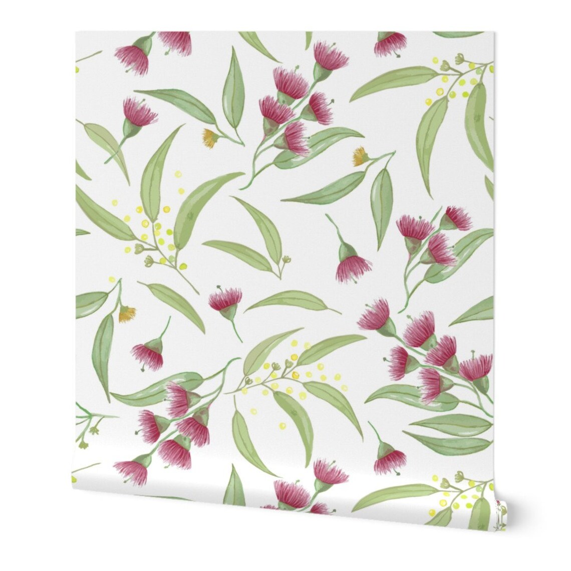 Australian Flora Wallpaper Red Blossoms Green Leaves by Etsy