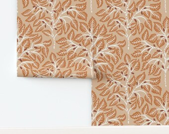 Birch Forest Non-Pasted Wallpaper Woodland Warm Brown Tones Jumbo Organic - Birch Sanctuary by sinaokeeffedesign Wallpaper by Spoonflower