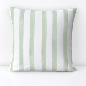 Light Sage Stripe Throw Pillow - Green Watercolor Stripes by dailymiracles - Celery Green  Decorative Square Throw Pillow by Spoonflower