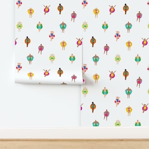 Multicolor Non-Pasted Wallpaper  Ocean Swim Pool Swimmers Bathing Suit - Swimmers On Floats  by dasbrooklyn Wallpaper by Spoonflower