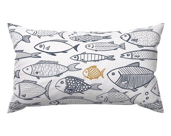 Modern Nautical Accent Pillow - Fish by dasbrooklyn - Marine Life Sea Ocean Sky Blue Beach Rectangle Lumbar Throw Pillow by Spoonflower